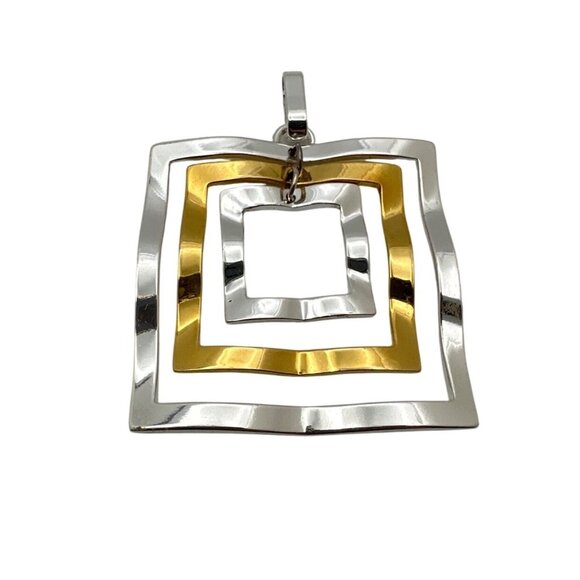Vintage 90s Two-Tone Nested Square Pendant Silver Gold Modern Geometric Design - Picture 1 of 7